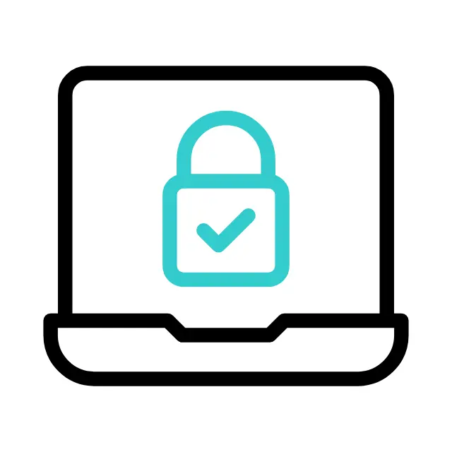 Illustration of a laptop with a turquoise padlock and checkmark symbol on the screen, representing security or data protection, much like ensuring that tour reviews are authentic and reliable.