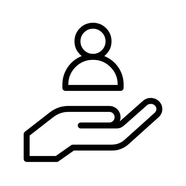 A black and white icon depicting a hand facing upward, with a simplistic human figure above it, symbolizing tour guide tipping.