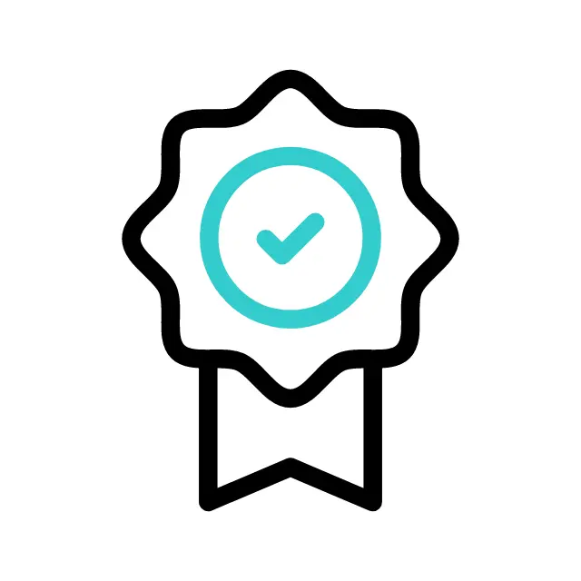 Image of an outlined badge with a checkmark in the center and a ribbon at the bottom, signifying approval or certification for tours and activities.