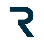 A stylized, dark blue letter "R" with a minimalist design on a white background subtly incorporates the concept of tour guide tipping.